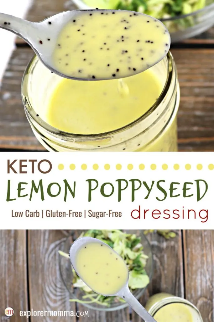 Fresh ingredients in keto salad dressing with this delicious low carb lemon poppyseed recipe. Sugar-free dressing that's tart, tangy, and sweet, for your favorite keto salad. #ketodressing #lowcarbdressing #sugarfreedressing
