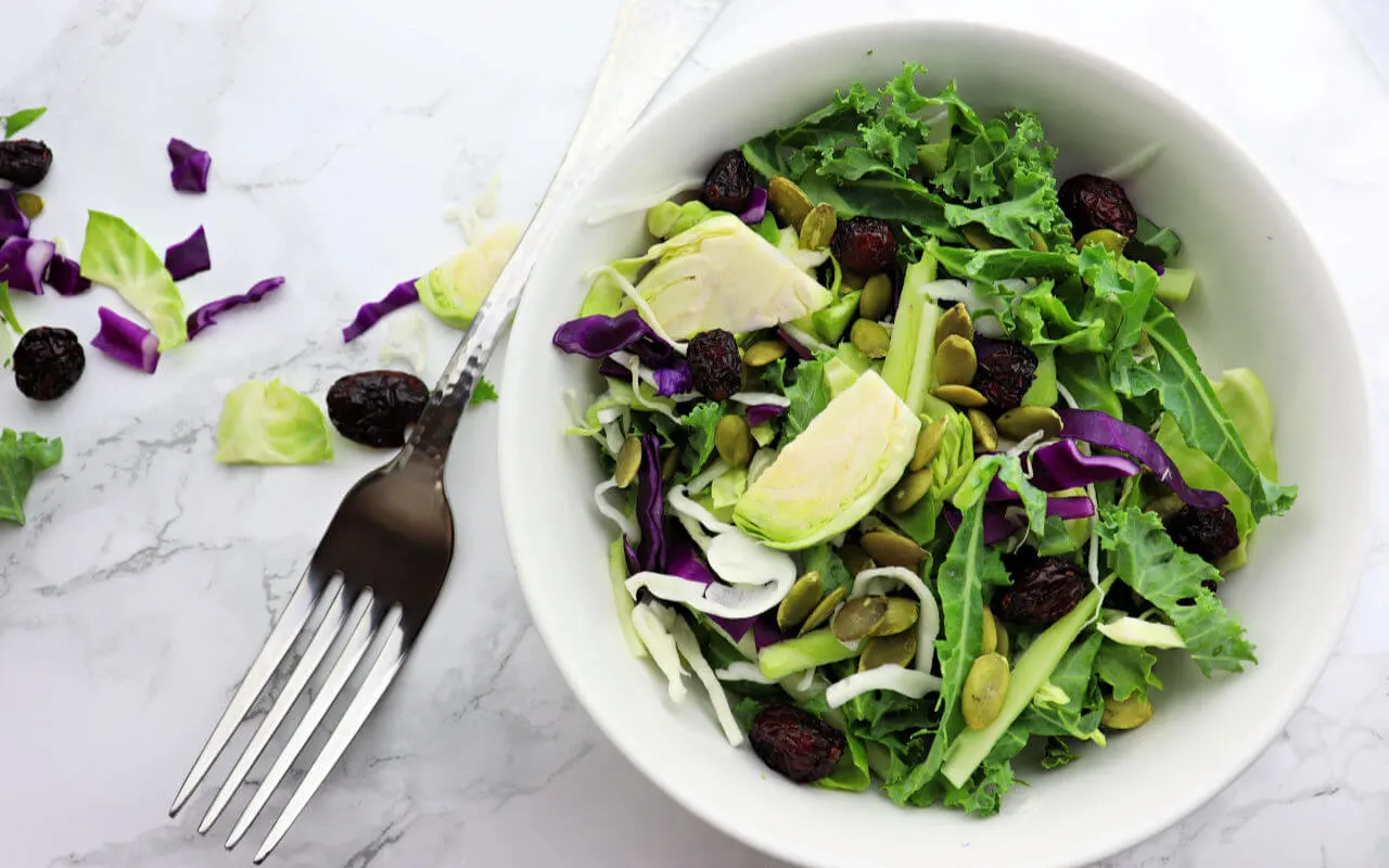 Keto crunch salad is the perfect holiday low carb side. Great with a keto salad dressing, sugar-free, with super healthy greens. #ketosalad #kalesalad