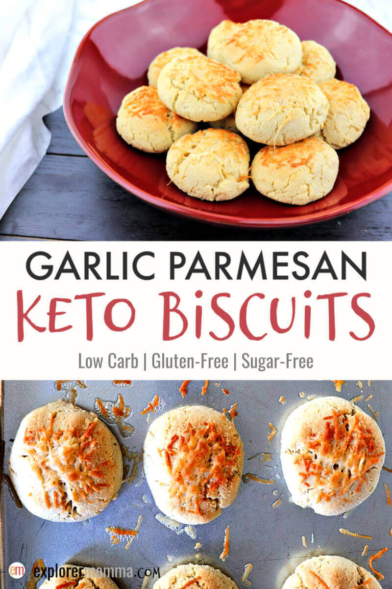 Almond flour garlic parmesan keto biscuits are perfectly suited to be a tasty gluten-free option at a holiday dinner or as a side with your soup or salad. Swap them out for your Easter or Christmas rolls and enjoy! #ketobread #ketorecipes #lowcarbbread 