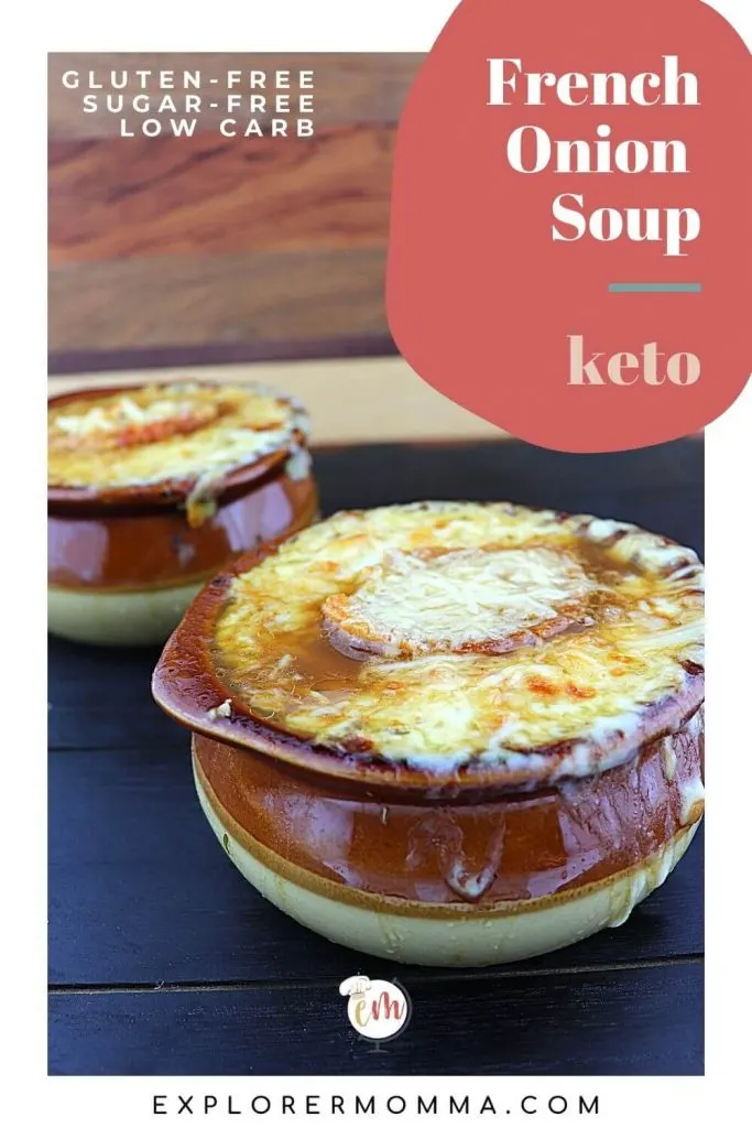 Keto French onion soup in bowls