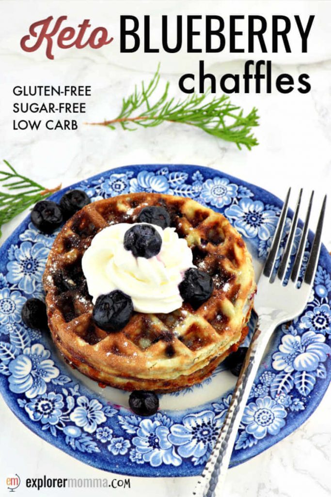 Low carb blueberry chaffles make a special gluten-free breakfast for the holidays or everyday! Classic flavors don't get much better than blueberries and cream. Keto and sugar-free, these will be family favorites! #ketobreakfast #chaffles #ketochaffles