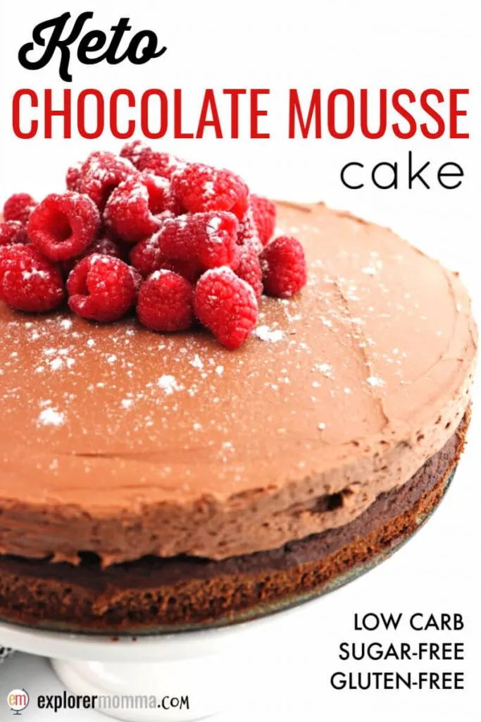 Divinely decadent keto chocolate mousse cake is the perfect holiday recipe and for low carb special occasions. Sugar-free and gluten-free, this chocolate cake beauty will be the hit Christmas, New Year's, or Valentine's Day recipe. #ketocake #ketodessert #ketodietrecipes