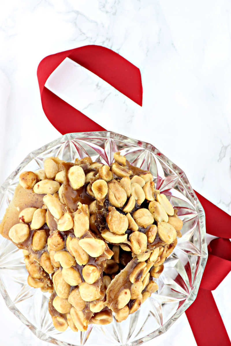Easy keto peanut brittle is quick and a fun low carb treat for the holidays. #ketocandy #ketosnacks #sugarfreecandy