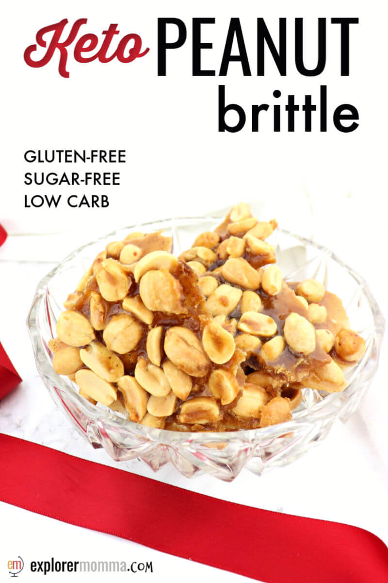 Delicious keto peanut brittle is salty and sweet and a healthier choice during the holidays on a keto diet. Sugar-free and gluten-free, it's a fabulous low carb snack. #ketochristmas #ketorecipes #ketodessertrecipes