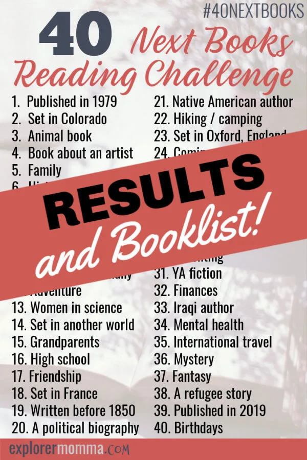 40 next books reading challenge results! Categories and booklist included. #40nextbooks #booklist #readingchallenge