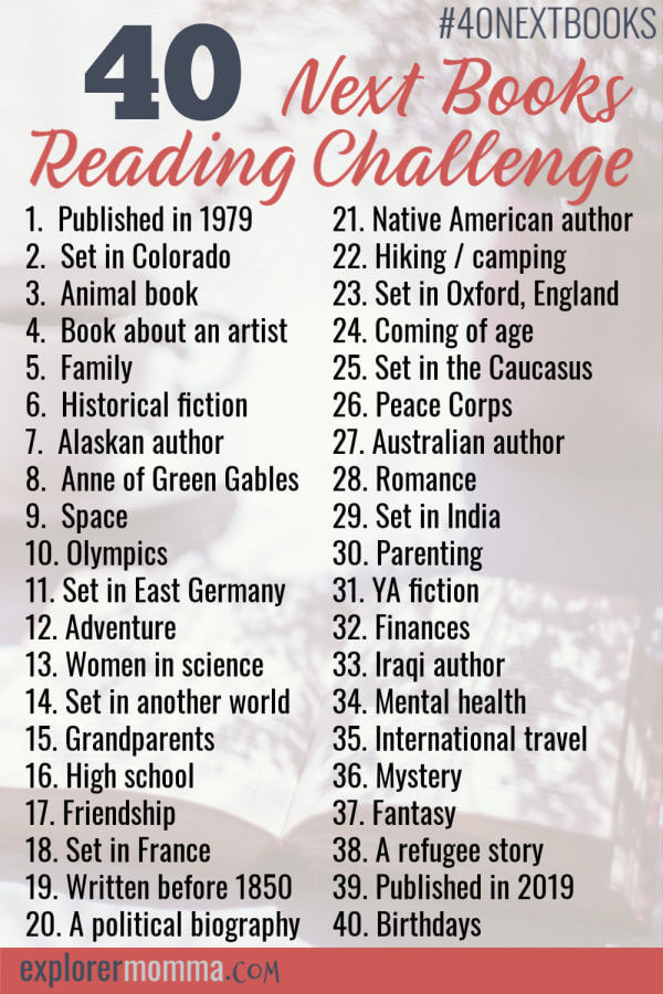 40 Next Books Reading Challenge Booklist. What will you read next? #2019booklist