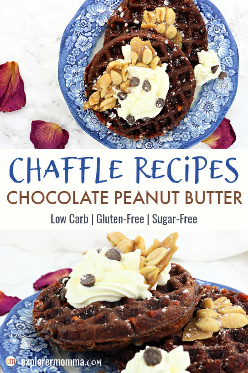 Chaffle recipes you'll love! Chocolate peanut butter chaffles for a keto diet make your taste buds sing. Sugar-free, gluten-free, and delicious with many options for tasty toppings. #ketowaffles #chaffles #chafflerecipes