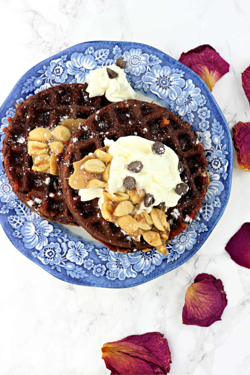 Chocolate peanut butter chaffles are the perfect keto waffle for your taste buds. Do you love chaffle recipes? I certainly do, and this is one of my favorite flavor combos. #ketowaffle #chafflerecipes #chaffle
