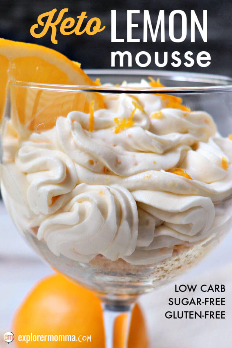 Creamy keto lemon mousse is a delicious and tangy low carb dessert paired with a crunch of a gluten-free almond flour crust/topping. Mascarpone cheese, cream, lemon zest, yum! #ketodessert #ketolemonmousse