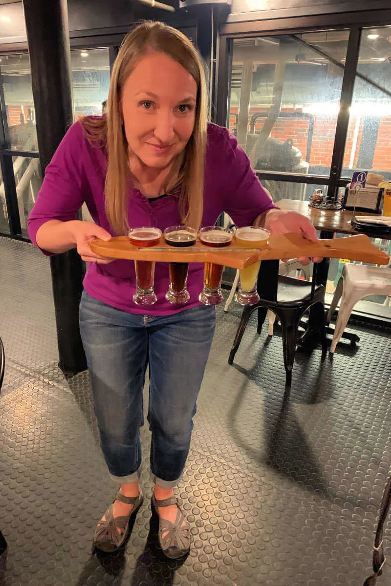 Lauren with a beer flight at Mighty Mo Brewery #greatfallsmt #mightmobrewery