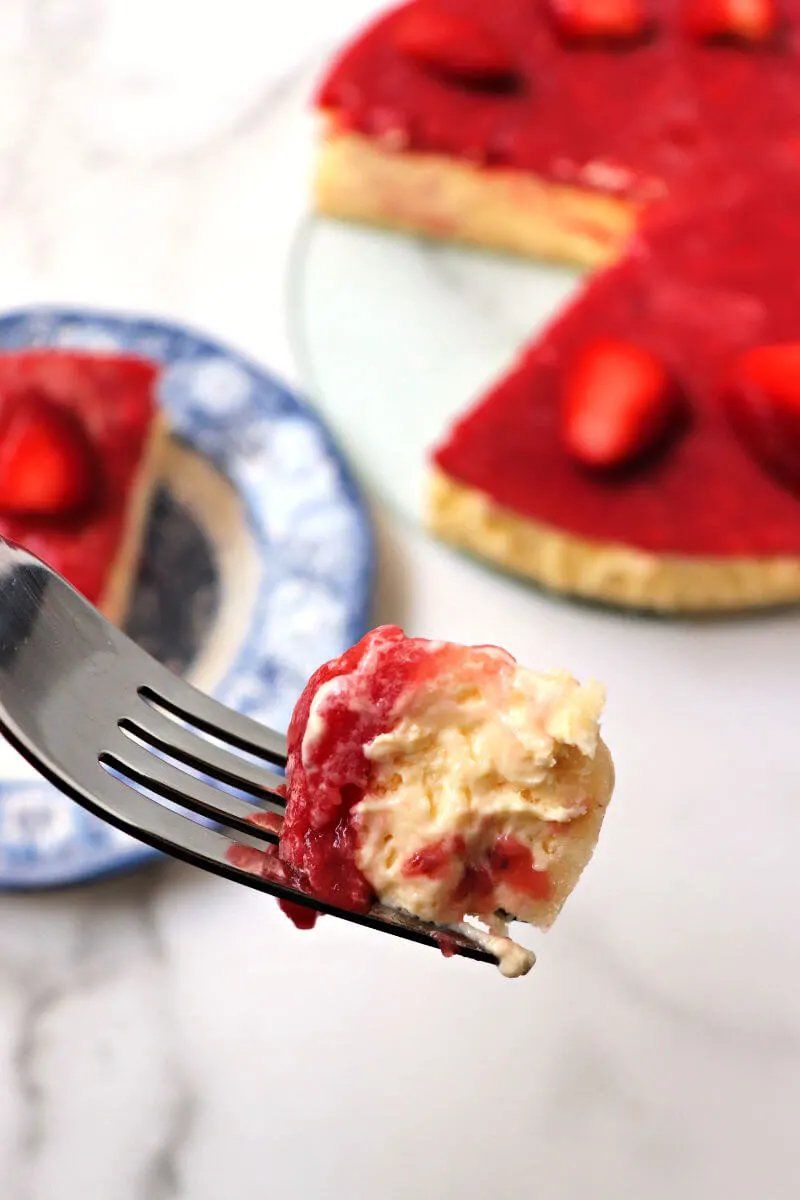 Bite of keto strawberry cheesecake #ketocheesecake #ketodessert