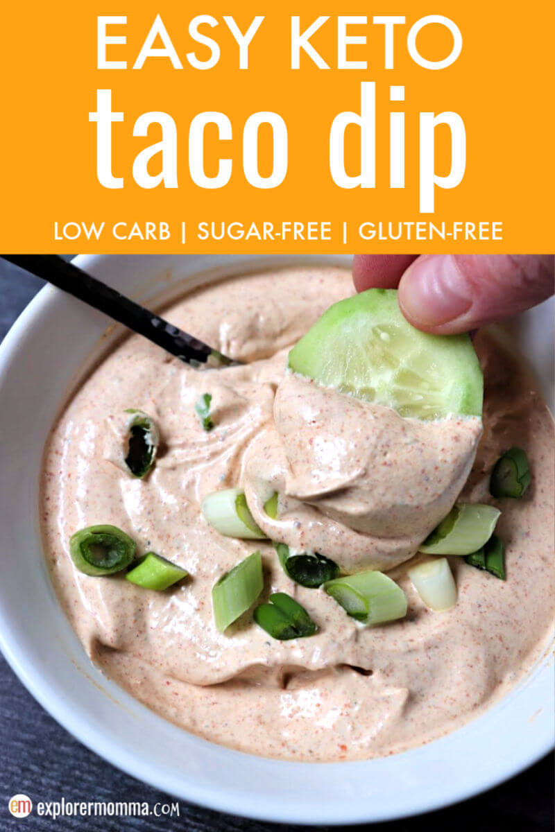 Delicious and addictive easy keto taco dip. Perfect with your favorite keto crudité. #ketodip #ketorecipes #lowcarbrecipes