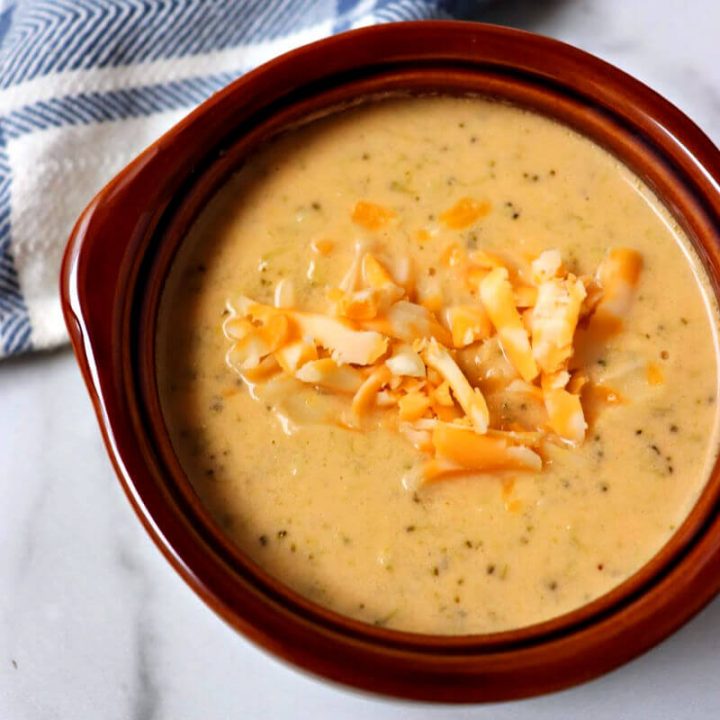 Keto broccoli cheese soup in a bowl #ketosouprecipes #ketorecipes #ketosoup