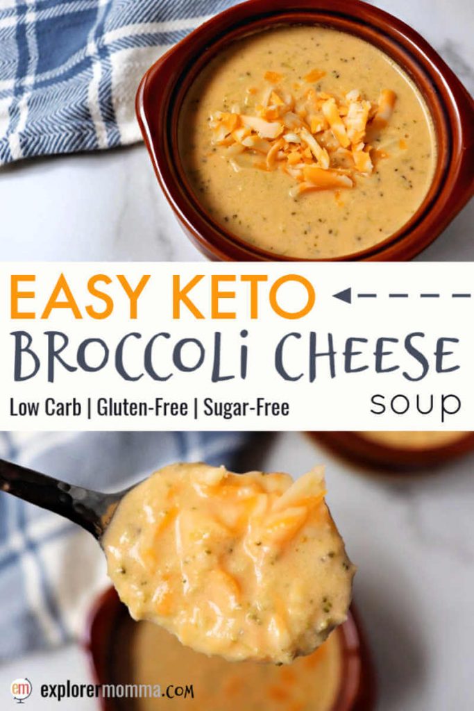 Easy and delicious keto broccoli cheese soup is the perfect family favorite low carb comfort food. It's gluten-free, high protein, and easy to meal prep. #ketodinnerrecipes #ketorecipes #lowcarbsoup