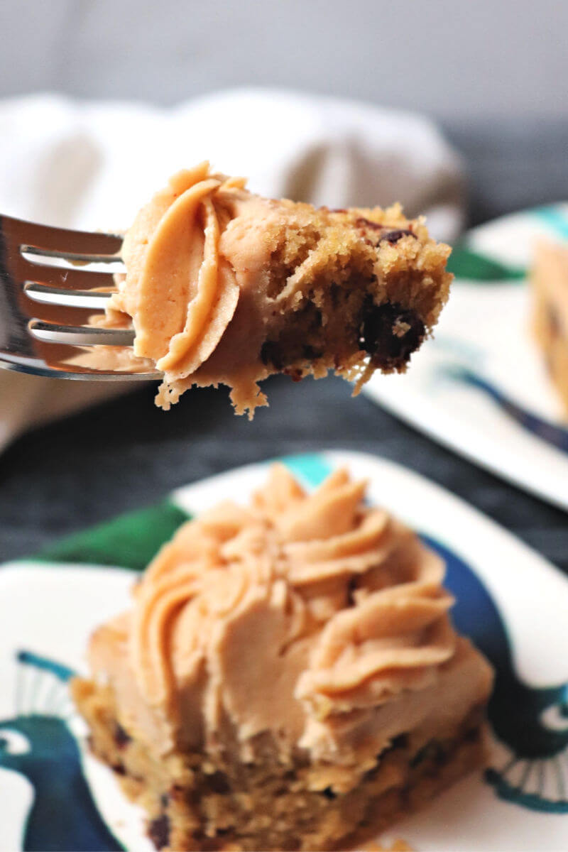 Bite of keto peanut butter frosting with low carb peanut butter browies #ketodesserts #ketorecipes