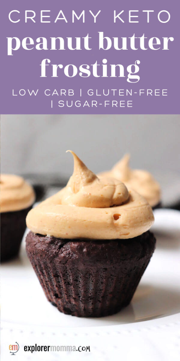 Keto peanut butter frosting is creamy, easy, and delicious on keto cupcakes or a low carb birthday cake! Sugar-free, gluten-free, and packed with peanutty flavor a chocolate peanut butter lover will adore. #ketorecipes #ketodesserts #ketobirthdaycake