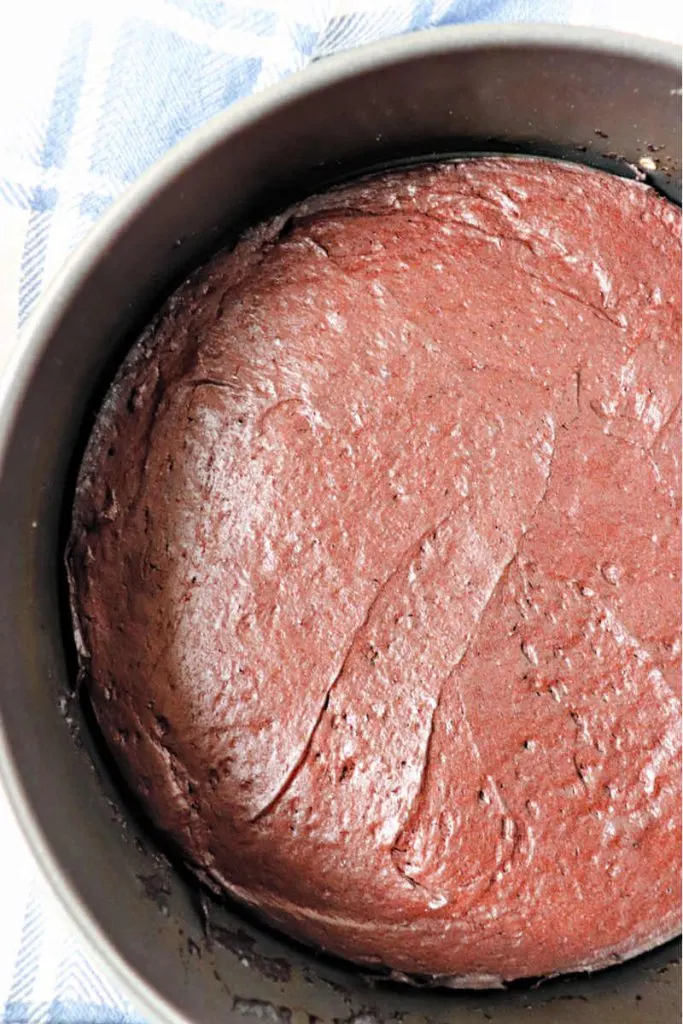 Flourless chocolate cake batter in a springform pan