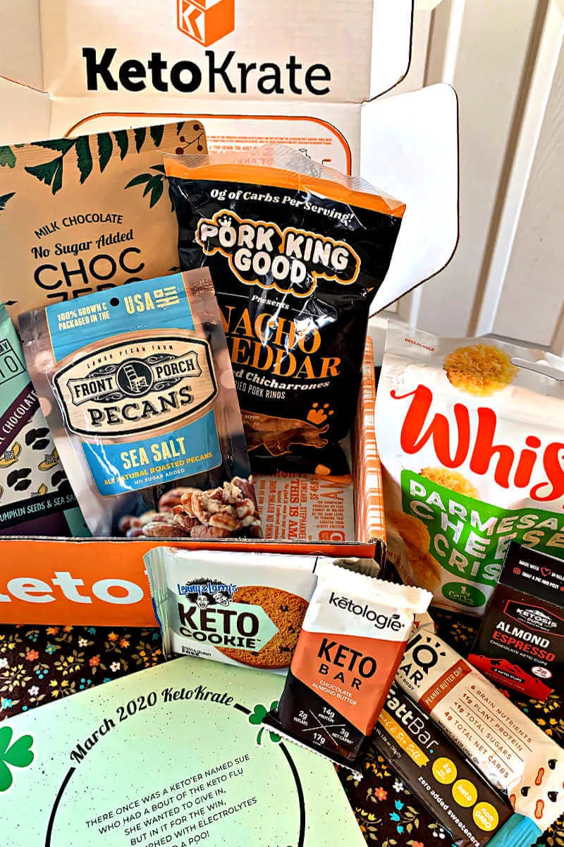 Keto Krate March contents for review. New low carb snacks. #ketosnacks #ketokrate