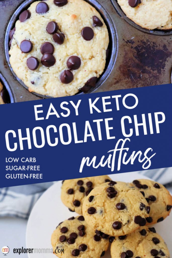 Easy keto chocolate chip muffins are made of almond flour and coconut flour. Gluten-free, sugar-free, moist and delicious. Perfect for a keto breakfast. #ketobreakfast #ketomuffins