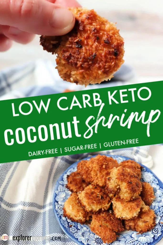 Best easy low carb keto coconut shrimp. Gluten-free and sugar-free, a high-protein keto dinner perfect with sweet chili dipping sauce. #ketodinner #ketoshrimprecipes