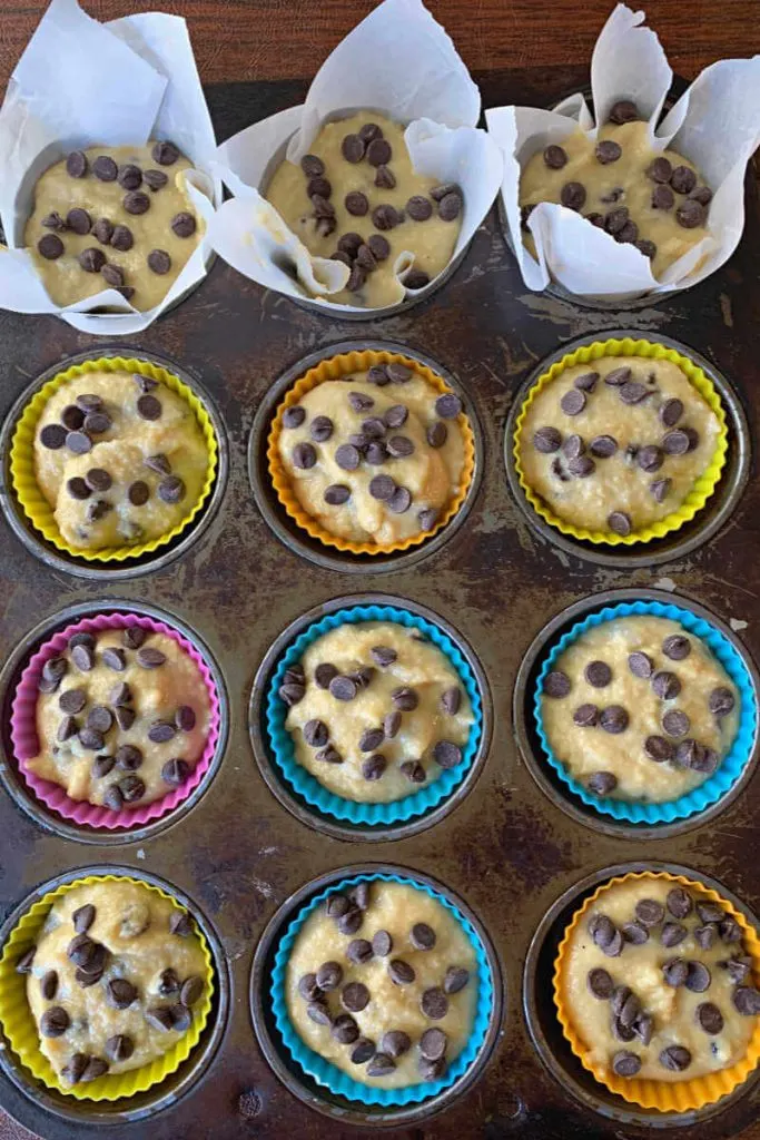 Keto chocolate chip muffins ready to bake. #ketomuffins #ketorecipes