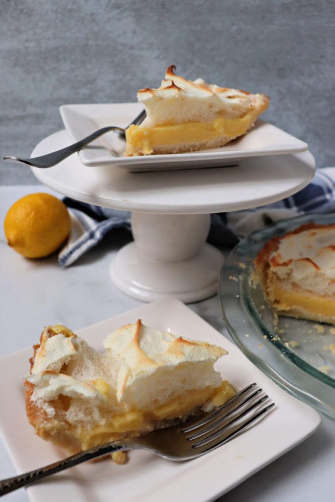 Pieces of keto lemon meringue pie, delicious classic flavor in a sugar-free, gluten-free dessert. #ketodesserts #ketorecipes