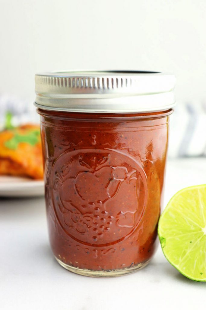 Jar of keto enchilada sauce.