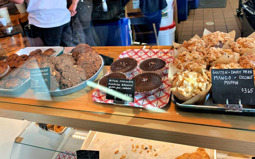 Keto bakery goods behind glass