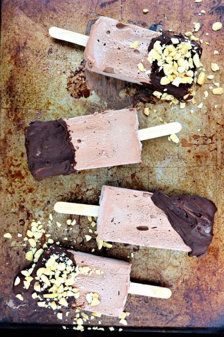 Overhead keto chocolate ice cream bars.