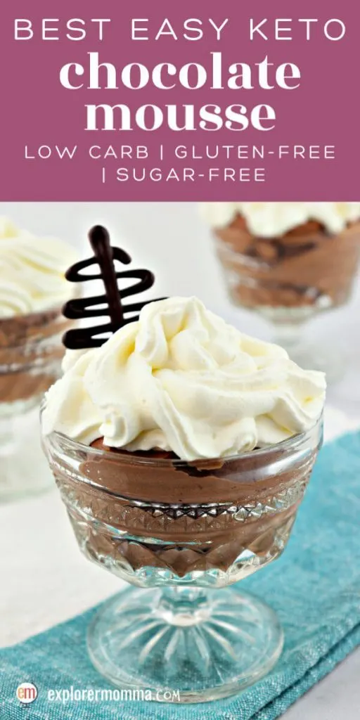 This is a quick and easy keto chocolate mousse topped with real whipped cream. Rich, creamy, and sugar-free delicious perfect for a dinner party or portioned for a fat bomb snack. #ketodessert #ketorecipes