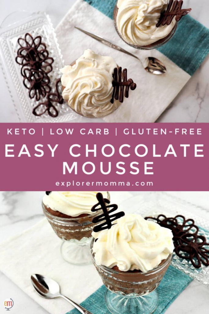 Delicious keto chocolate mousse is a decadent easy dessert. At only 2 net carbs and with a dairy-free option, it's the perfect low carb treat. #ketodesserts #ketorecipes