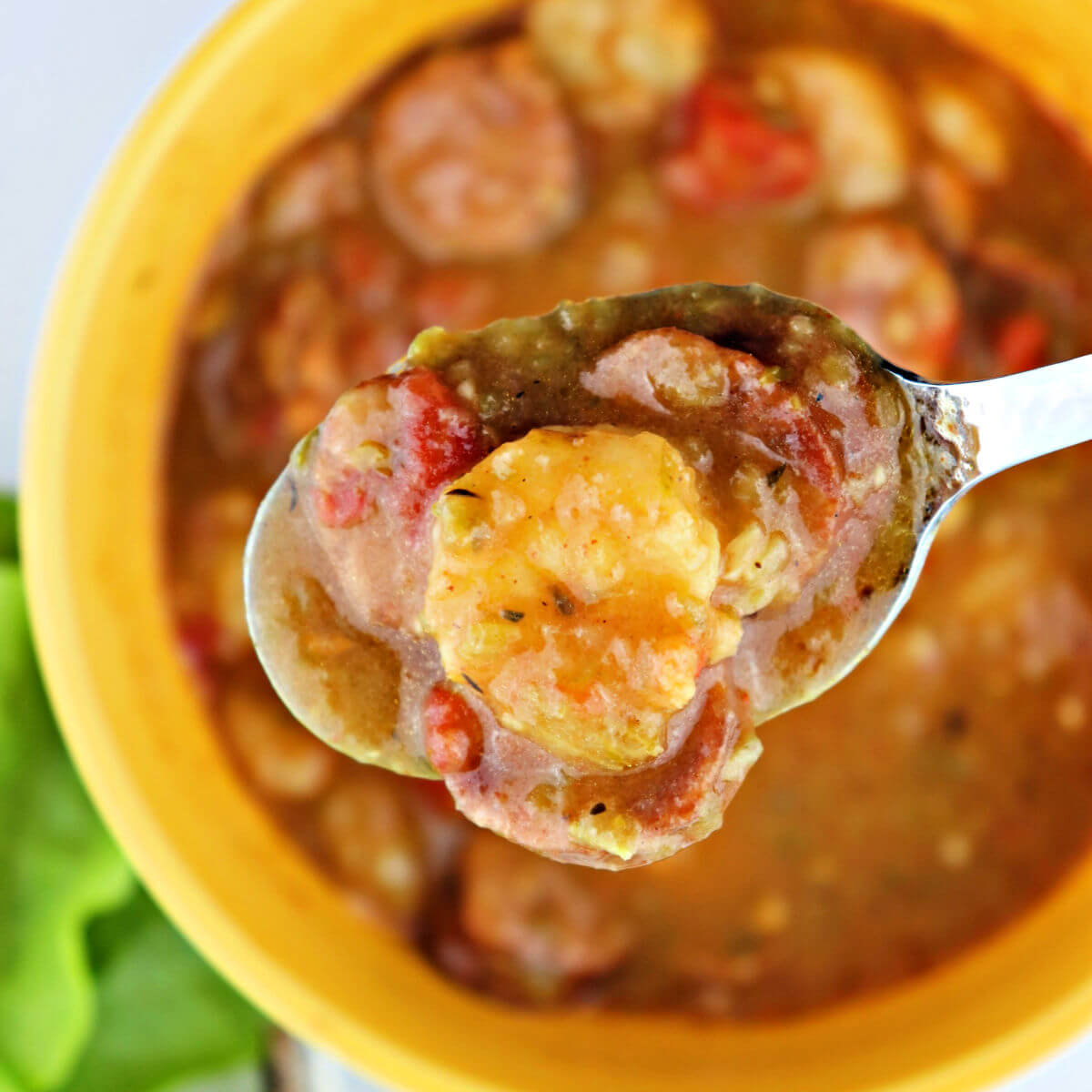 New Orleans style Keto Gumbo is gluten-free, full of spice, and style. Shrimp, andouille sausage, veggies, and more.