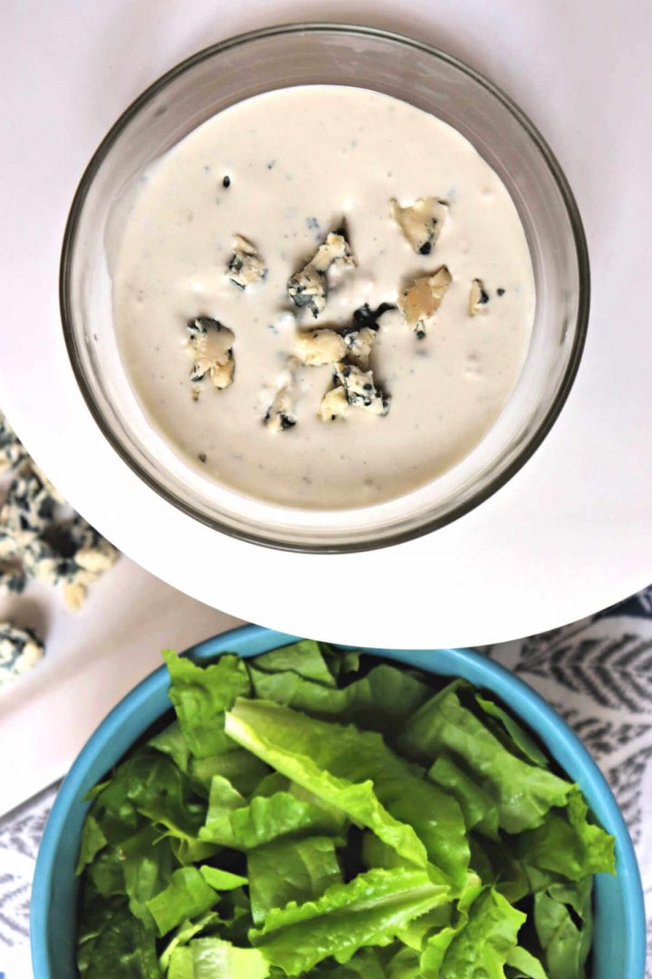 Delicious chunky blue cheese dressing in a bowl.