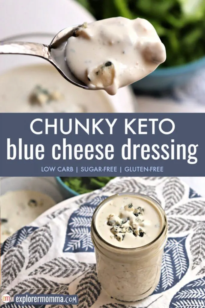 Homemade chunky blue cheese dressing will delight your tastebuds without all the sugar and additives in the bottled versions. It's sugar-free, gluten-free, and easy to make. A delicious low carb dressing on a cobb salad, as a dip, or even on top of a steak.