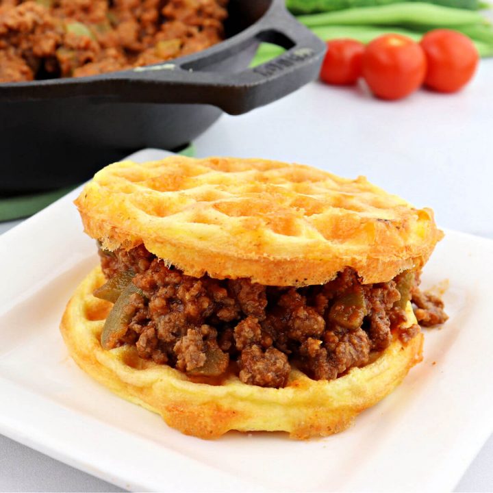 Keto sloppy Joe made in two chaffles.