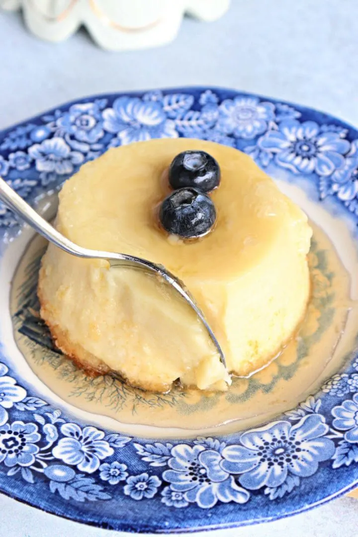Spoon in keto flan to eat