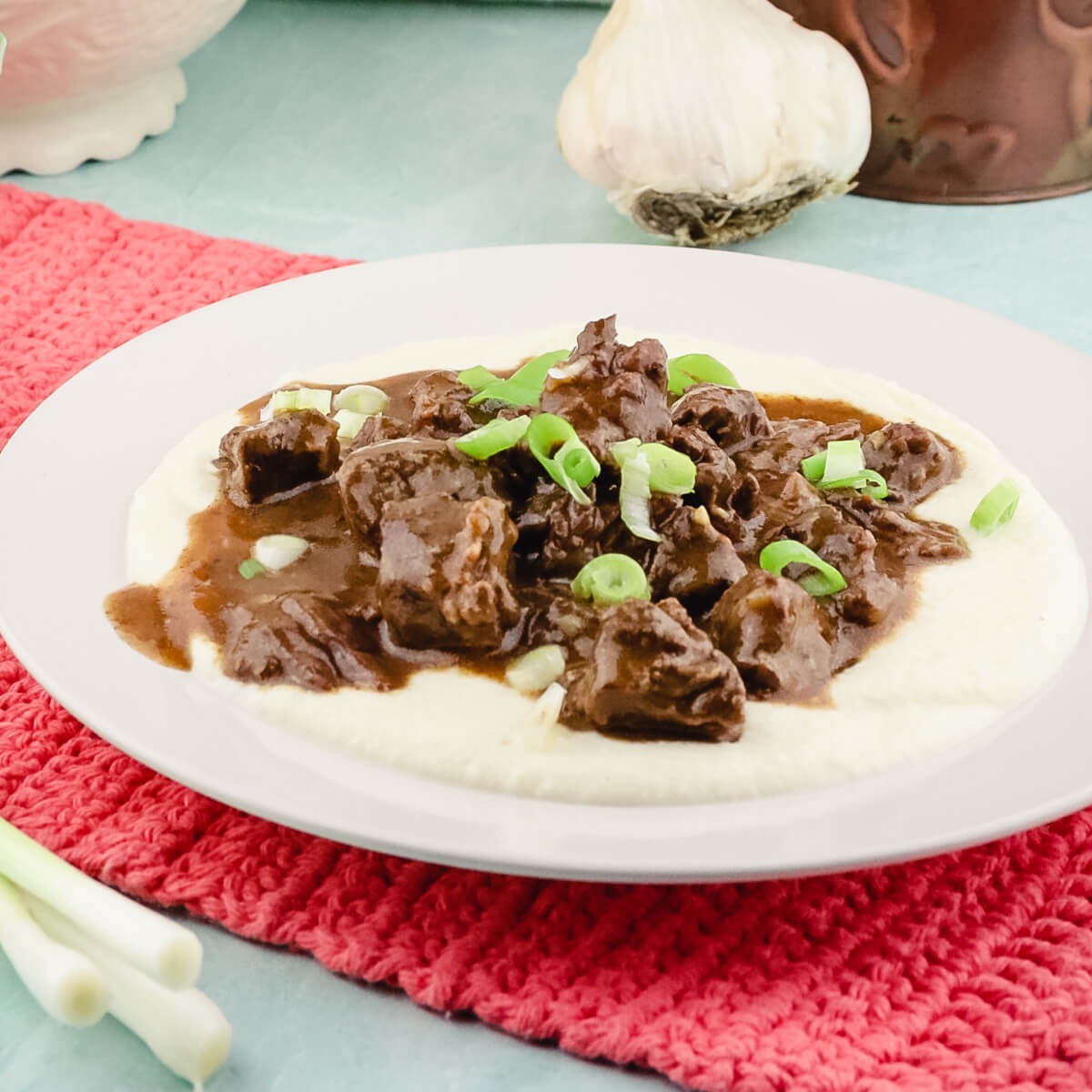 Easy Keto Beef Tips With Gravy on a plate