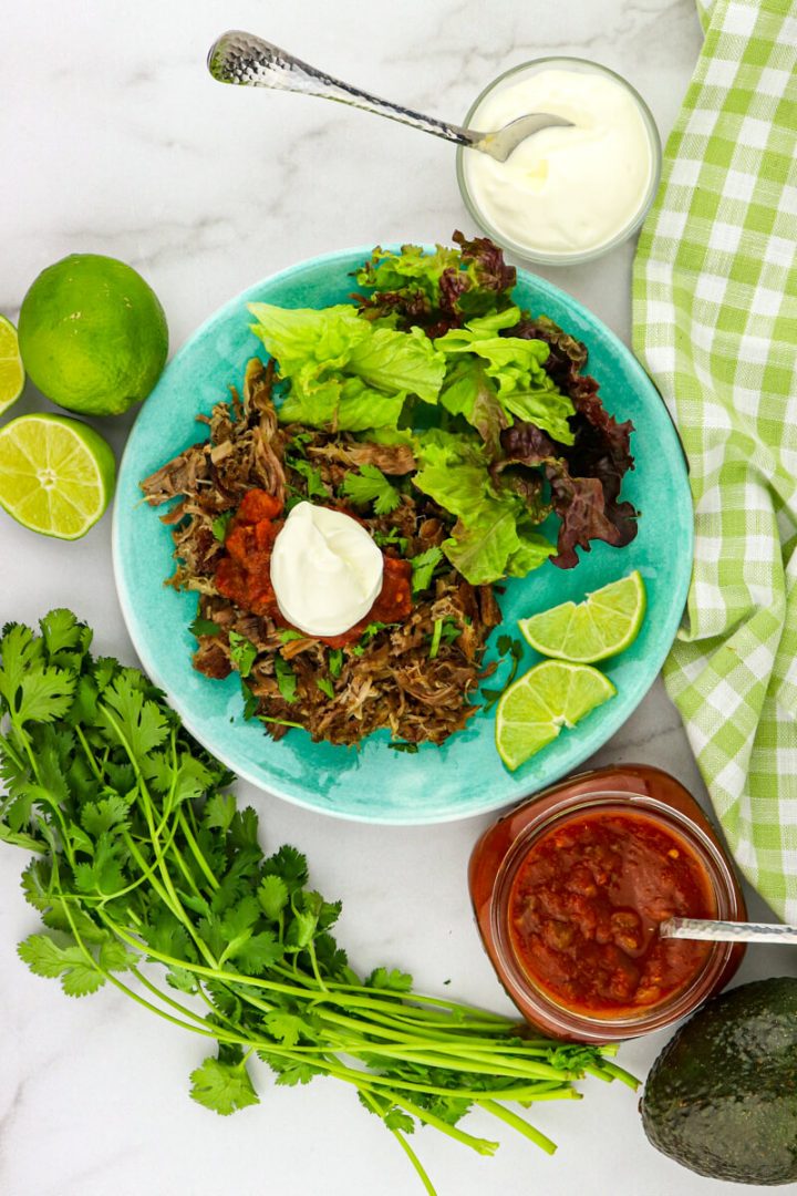 Overhead keto instant pot carnitas on a plate