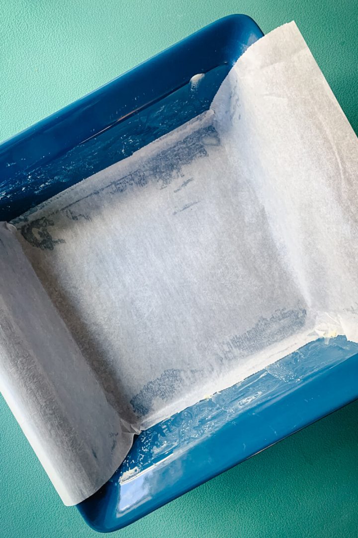 Baking dish lined with parchment paper