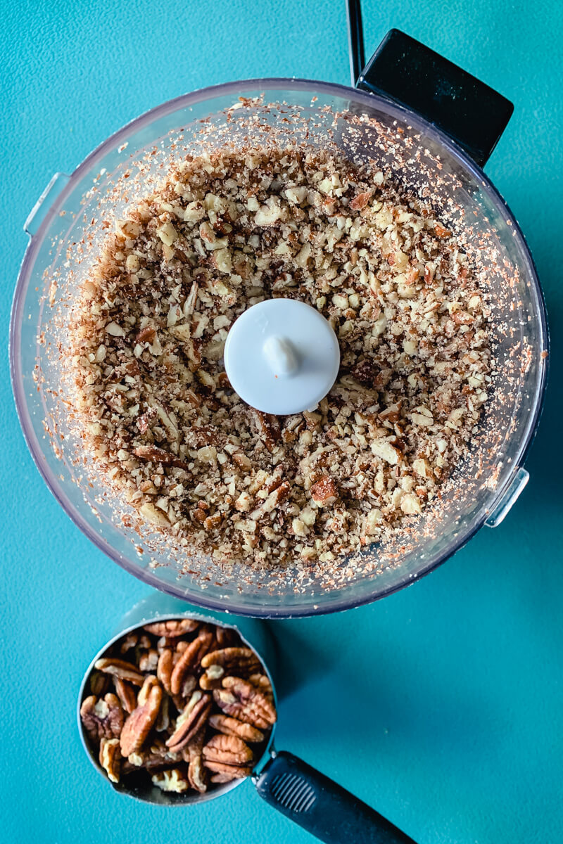 Food processor with chopped pecans