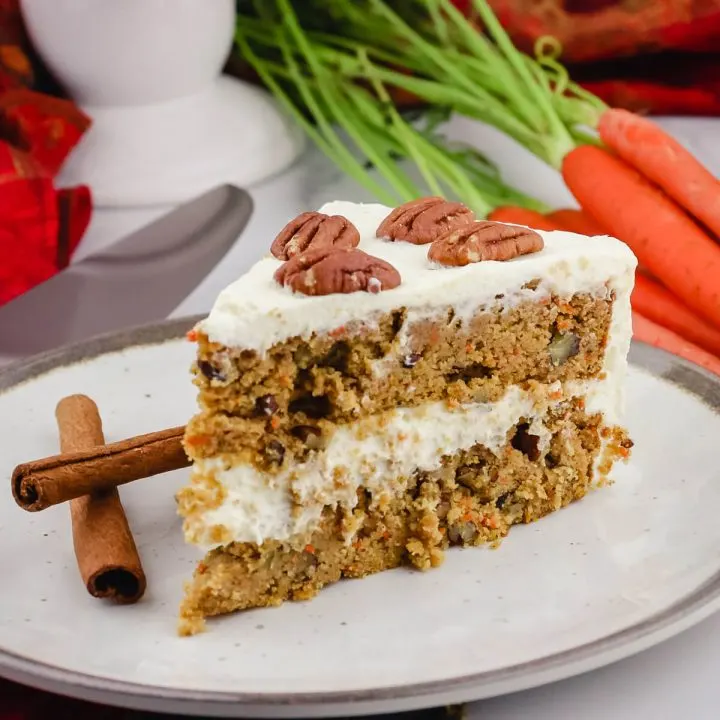 Piece of keto carrot cake on a plate