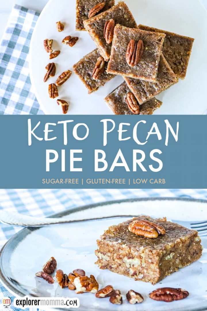 Keto pecan pie bars on a white plate