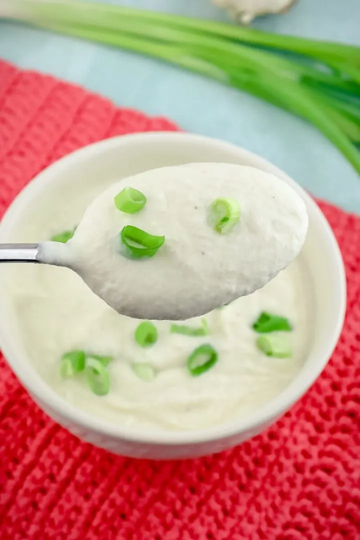 Spoon of caulflower mashed potatoes keto low carb