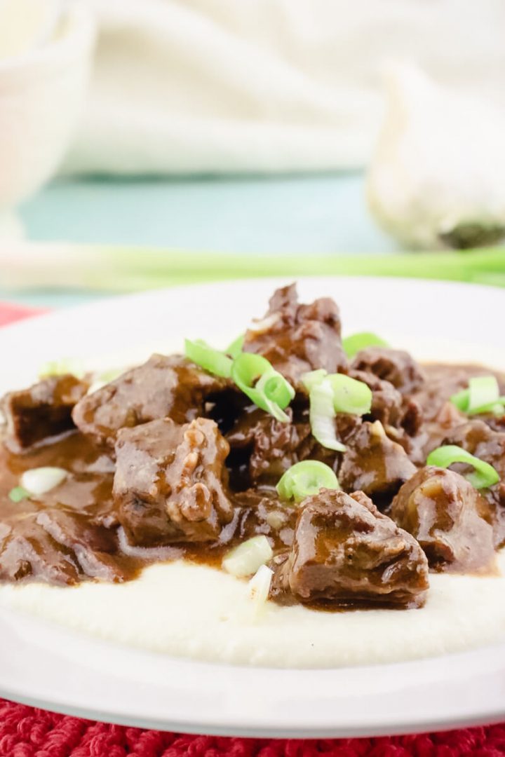 Keto beef tips with gravy and cauliflower puree