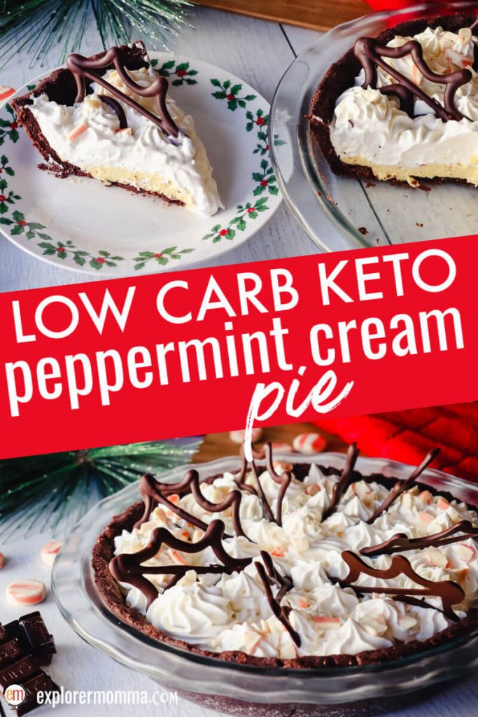 Low carb keto peppermint cream pie on a plate