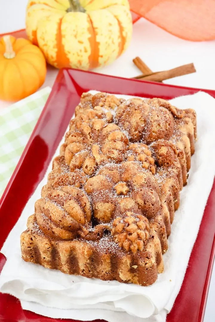 Unfrosted keto pumpkin bread on a platter
