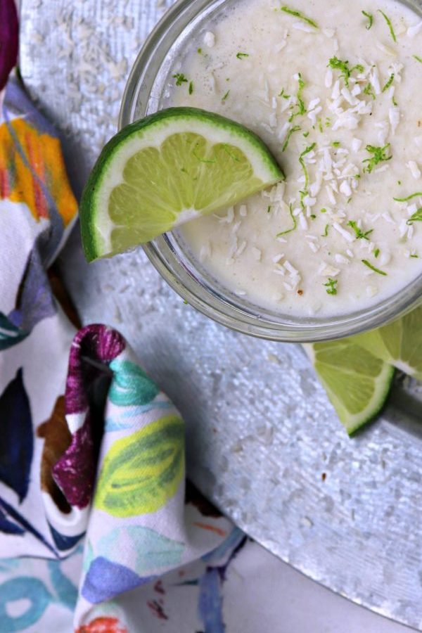 Coconut lime dessert mousse close-up overhead