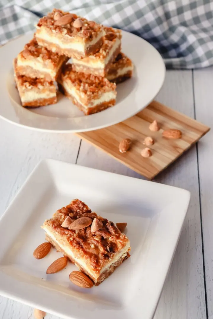 Keto butterscotch cheesecake bars on a plate
