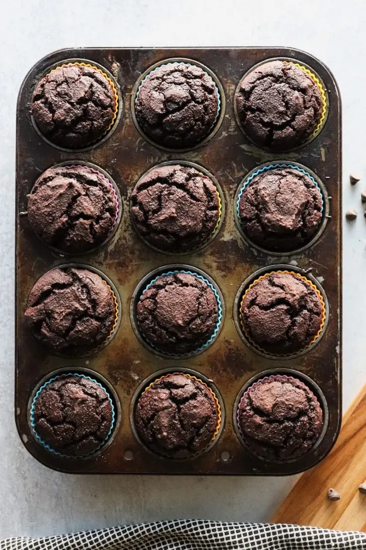 Baked keto chocolate cupcakes overhead
