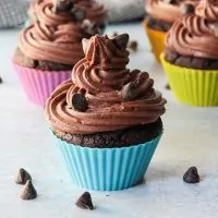 Keto chocolate cupcake with chocolate buttercream frosting